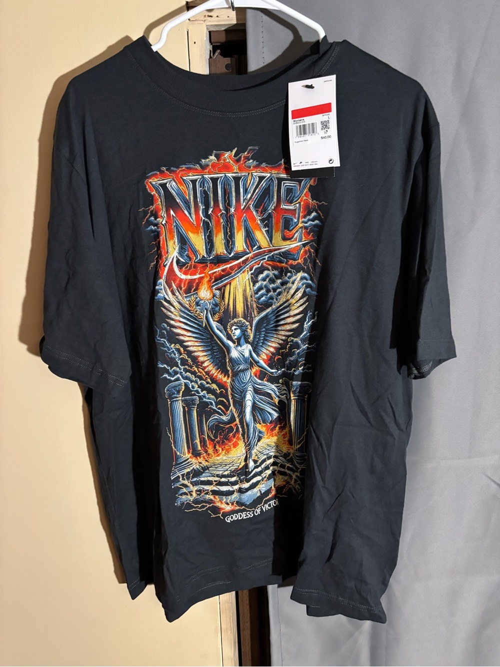 Nike Black Graphic 'Goddess of Victory' Short Sleeve Tee